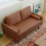 Tree City- 58" Faux Leather Loveseat Sofa, Mid-Century Modern 2-Seater Couch