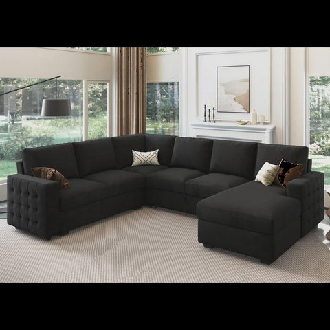 U-Shaped Sectional Sofa Bed Pull Out Sleeper Couch With Storage Chaise