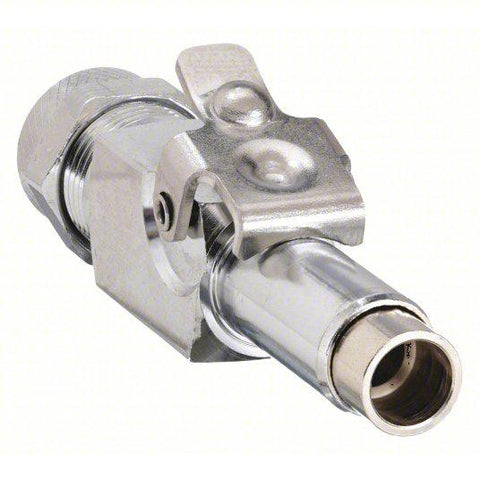 Shut Off Coupler: Chrome Plated CA360 Brass, Plug in Stem x Compression, Shut-off, Poly-tite, 5 PK