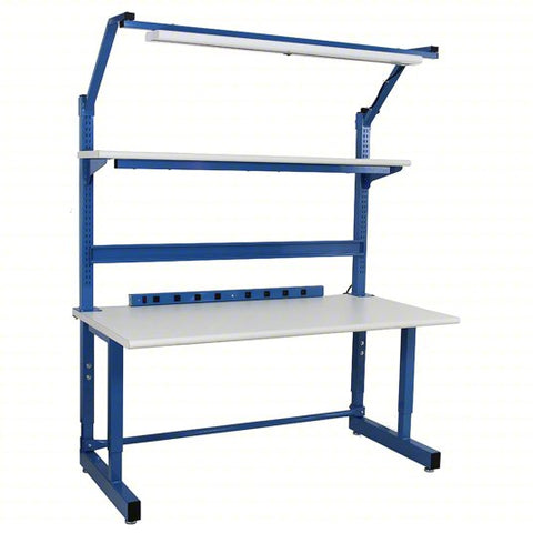 BENCHPRO Workbenches: Adj Ht, Maple, 60 in x 30 in, 1,200 lb Overall Load Capacity, Blue