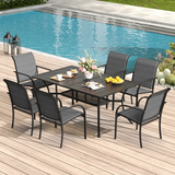 Cihangir Rectangular 6 - Person 60'' L Outdoor Patio Dining Set with 6 Stackable Textilene Armrest Chairs (Set of 7)