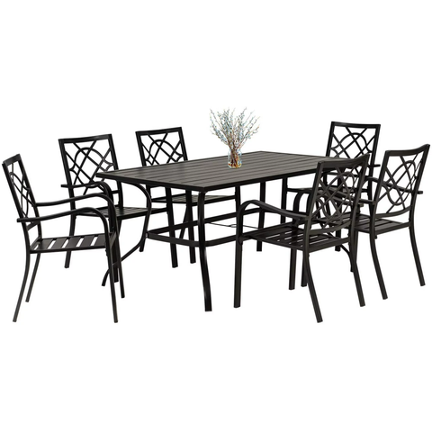 7-Piece Patio Furniture Outdoor Dining Set with Patio Stacked Metal 6 Chairs Black