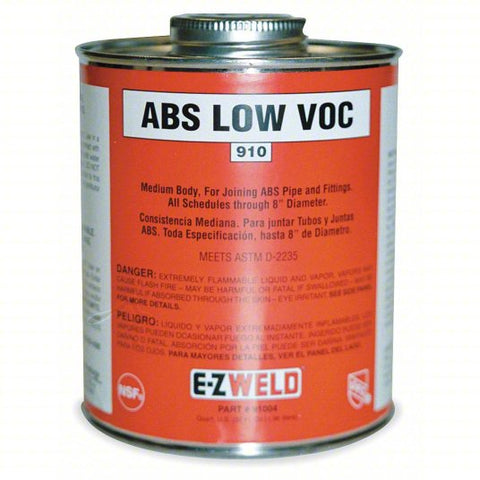 EZ WELD Pipe Cement: 210 ABS Cement, 16 fl oz, Brush-Top Can, Black