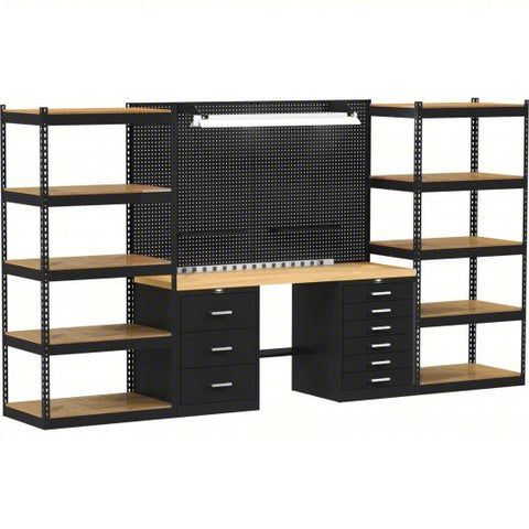 HALLOWELL Modular Shelving Set: 168 in Overall Wd, 24 in Overall Dp, 78 in Overall Ht, Black, Steel