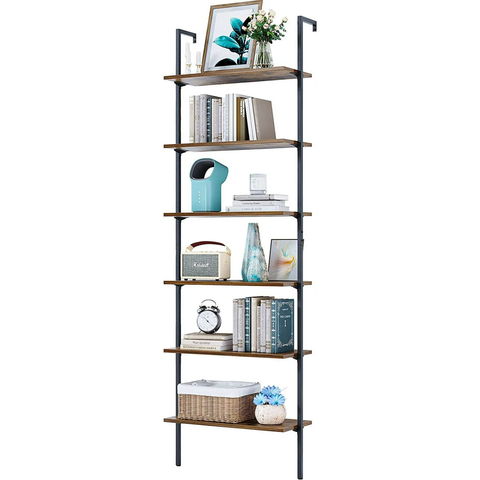 Ladder Shelf, 87 Inches Wall Mounted Ladder Bookshelf with Metal Frame