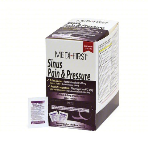 MEDI-FIRST Sinus and Allergy Reliever: Acetaminophen/Phenylephrine HCl, 250 Individual Doses, 500 PK