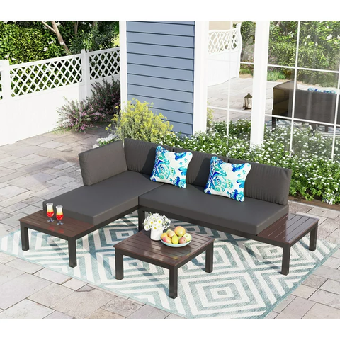 Patio Sectional Sofa Set Outdoor 4-seat Conversation Furniture Set with Table, Cushions