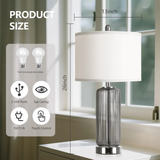 27" Modern Glass Table Lamps with USB A+C Ports,  Bedside Lamps Desk Lamps for Bedroom