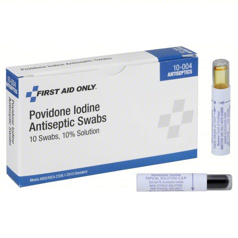 FIRST AID ONLY Topical Antiseptic Swab: Swab, Ethyl Alcohol/Povidone Iodine, 10 PK