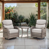Opohoro Outdoor Swivel Rocker Patio Chairs Set with 6 inch Thick Cushions, High Back Wicker Outdoor Patio Furniture Set