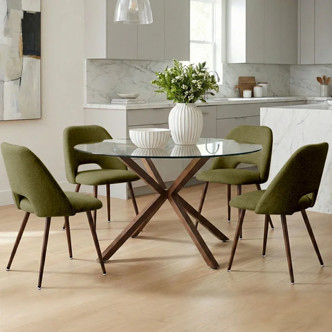 Aunnika 5-Piece Round Dining Set with Tempered Glass Table