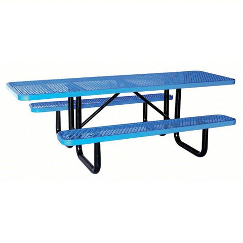 Picnic Table: Rectangle, Expanded Metal, 96 in Overall Wd, 62 in Overall Dp