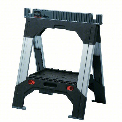 STANLEY Adjustable Folding Sawhorse: Adj Ht, Plastic, 26 4/5 in Overall Wd