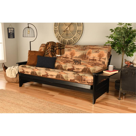 Phoenix Futon with Canadian Fabric Mattress in Brown/Black