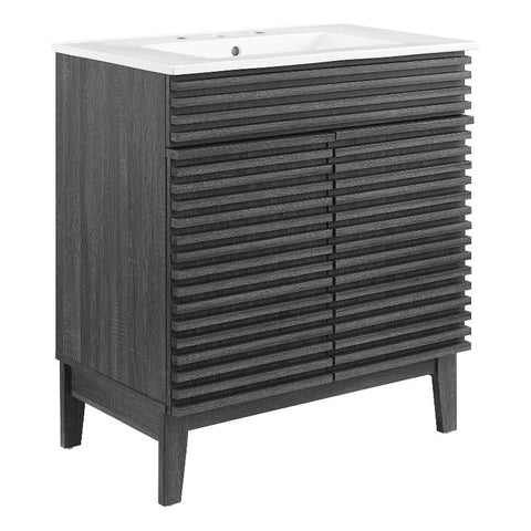 30" Particleboard Bathroom Vanity Cabinet in Charcoal/White