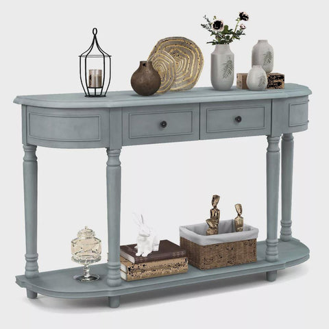 Costway 52'' Long Sofa Table with 2 Drawers & Open Shelf Retro Console Table with Storage