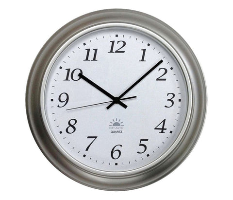 Quartz DST Clock, 12 hr., Quartz, Round