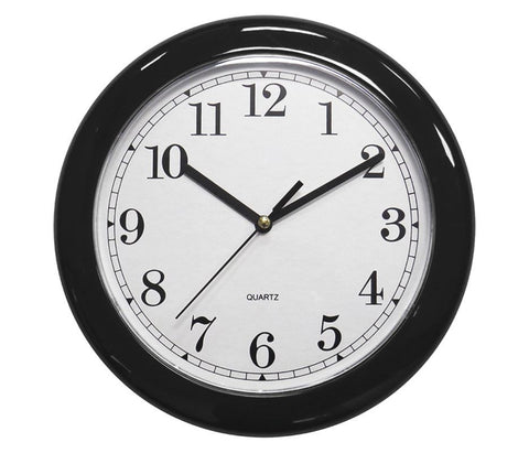 Analog Clock, 8-1/2 In Dia, Black