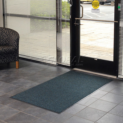 Deep Cleaning Ribbed 4 Foot Wide Cut Length Entrance Mat Blue