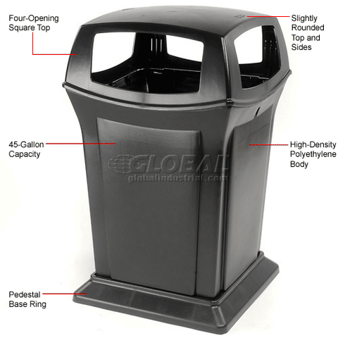 Rubbermaid Ranger® 45 Gallon 4 Openings Outdoor Trash Can - Black 9173-88