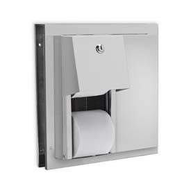 Toilet Tissue Dispenser U842, Dual Stall, Hooded W/Auto Reserve, Partition Mounted
