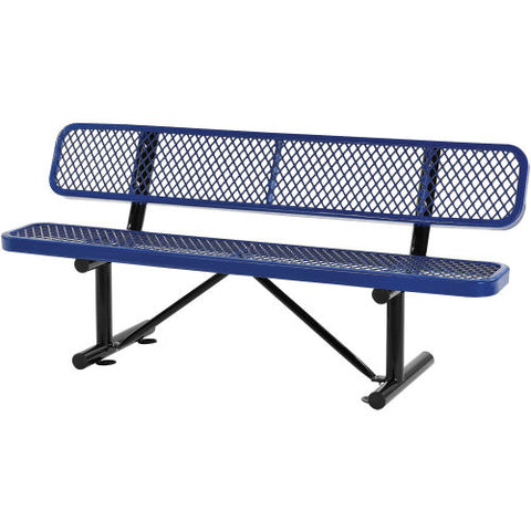 6 ft. Outdoor Steel Bench with Backrest - Expanded Metal - blue
