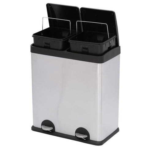 16-Gal. 2-Compartment Stainless Steel Trash Can and Recycling Bin