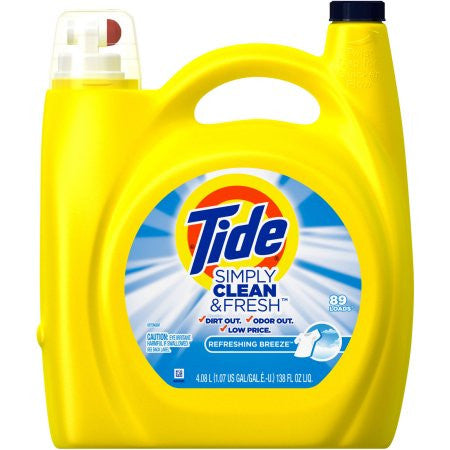 Tide Simply Clean & Fresh HE Liquid Laundry Detergent, Refreshing Breeze Scent, 89 loads, 138 oz