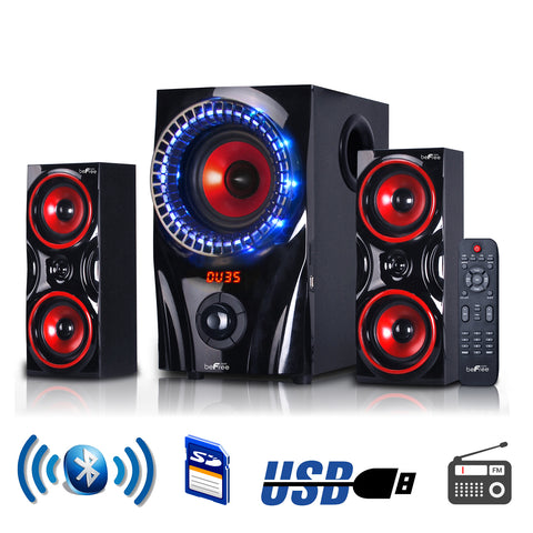 beFree Sound BFS-99X 2.1 Channel Multimedia Entertainment Shelf Bluetooth Speaker System in Red