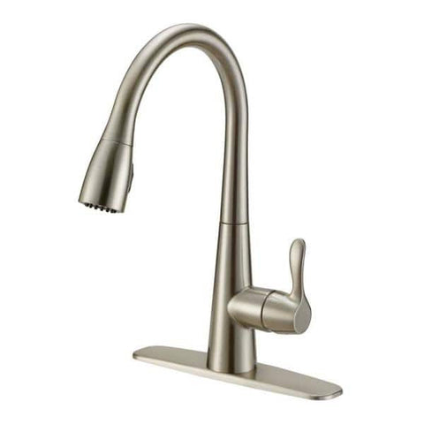 Single-Handle Pull-Down Sprayer Kitchen Faucet with Solid Lever Handle - Brushed Nickel
