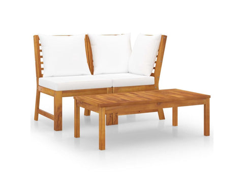 3 Piece Garden Lounge Set with Cream Cushion Solid Acacia Wood