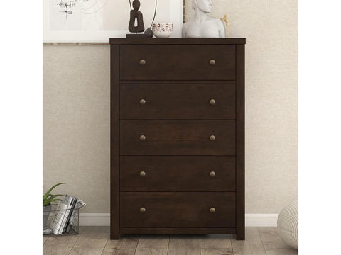 Vintage Aesthetic 5 Drawers Solid Wood Chest in Rich Brown