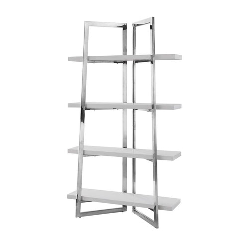Posh Living Aluna 4-Shelf Stainless Steel Frame Bookcase in Light Gray/Chrome