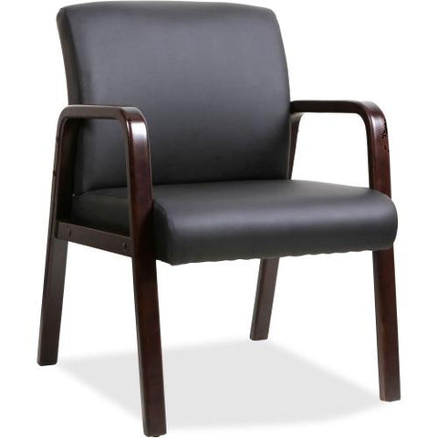 Lorell Black Leather Wood Frame Guest Chair, Bonded Leather Black Seat - Bonded Leather Black Back