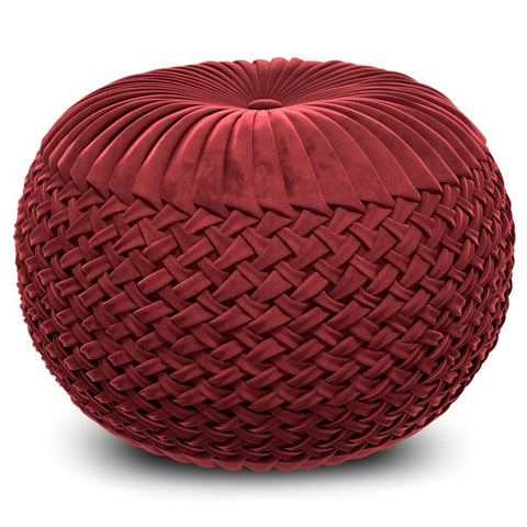 Grafton Velvet Round Pouf in Maroon Velvet Fabric