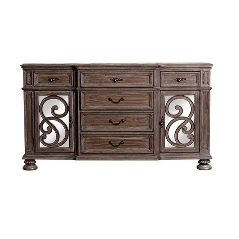 Clyde Ornate Wood Buffet Server in Rustic Natural Tone
