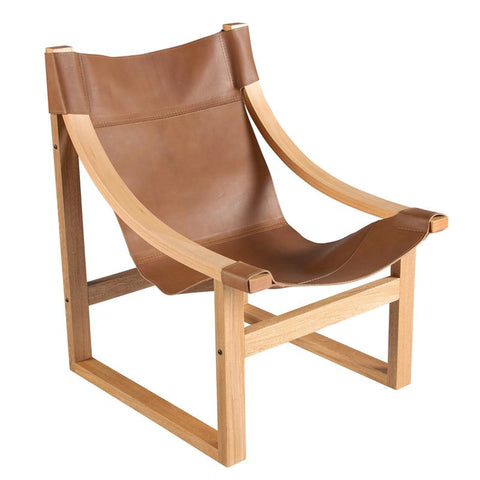 Lima Natural Top Grain Leather and Solid Wood Sling Chair