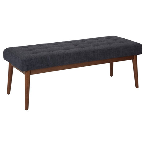 Bench in Navy Blue Fabric with Coffee Legs