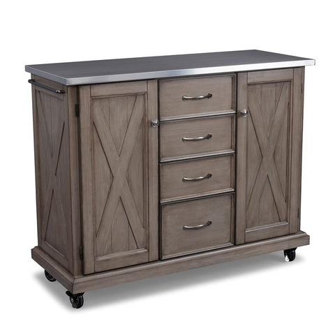 Gray Wood Kitchen Cart with Stainless Steel Top