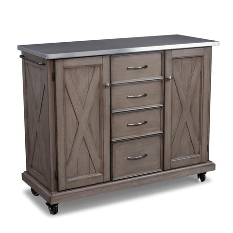 Gray Wood Kitchen Cart with Stainless Steel Top