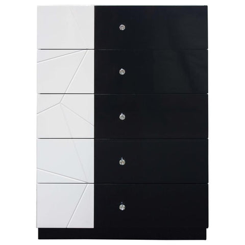 5-Drawer Poplar Wood Bedroom Chest in White/Black