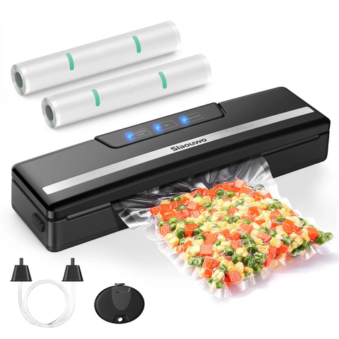 Vacuum Sealer Machine, Slaouwo Compact Vacuum Food Sealer with 2 Roll Vacuum Bags