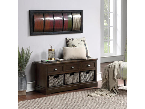 Homes Collection Wood Storage Bench with 3 Drawers and 3 Woven Baskets