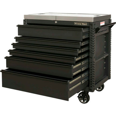 Extreme Tools EX4106TCMBBK 41"W x 25-3/4"D x 43-7/8"H 6 Drawer Matte Black Flip Top Tool Cart
