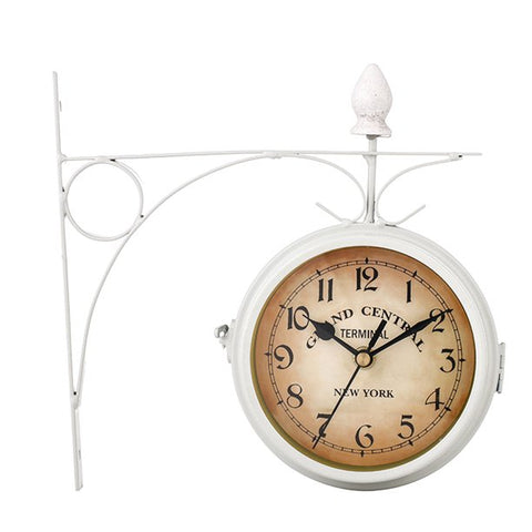 Wall Clock Mount Hanging Metal European Style Retro Battery Powered Double Sided