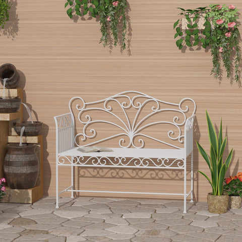 Outsunny Outdoor Durable Cast Iron Bench - Cream White