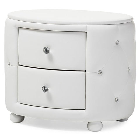 2 Drawer Faux Leather Tufted Nightstand in White