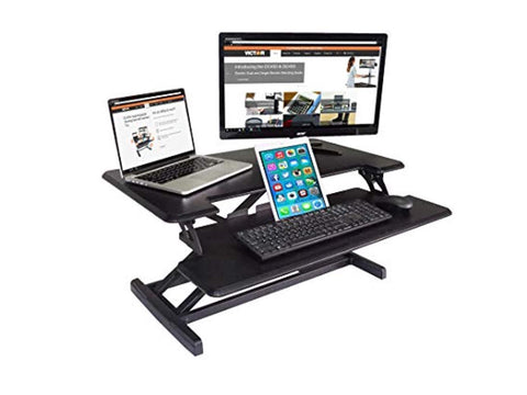 victor dcx610 high rise collection height adjustable compact standing desk with removeable keyboard tray | black | 33 wide stan
