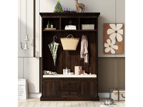 Hall Tree with 3 Hooks , Coat Hanger, Entryway Bench, Storage Bench, 3-in-1 Design, 47.2INCH, for Entrance, Hallway (Beige) Tiger