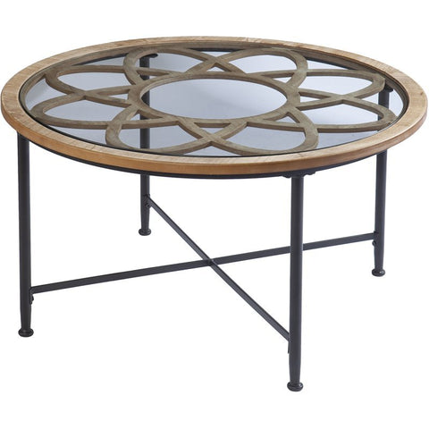 32.5" Round Glass Top Coffee Table in Black